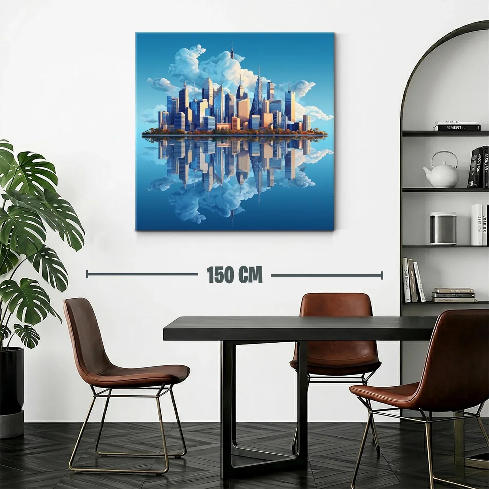 Horizonte urbano con reflejo sereno y cielo despejado — miniatura 2