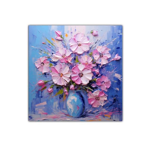 Hermoso ramo floral en tonos rosas y azules brillantes