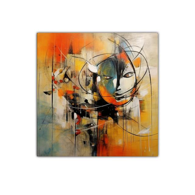 Cuadro decorativo rostro abstracto en tonos cálidos