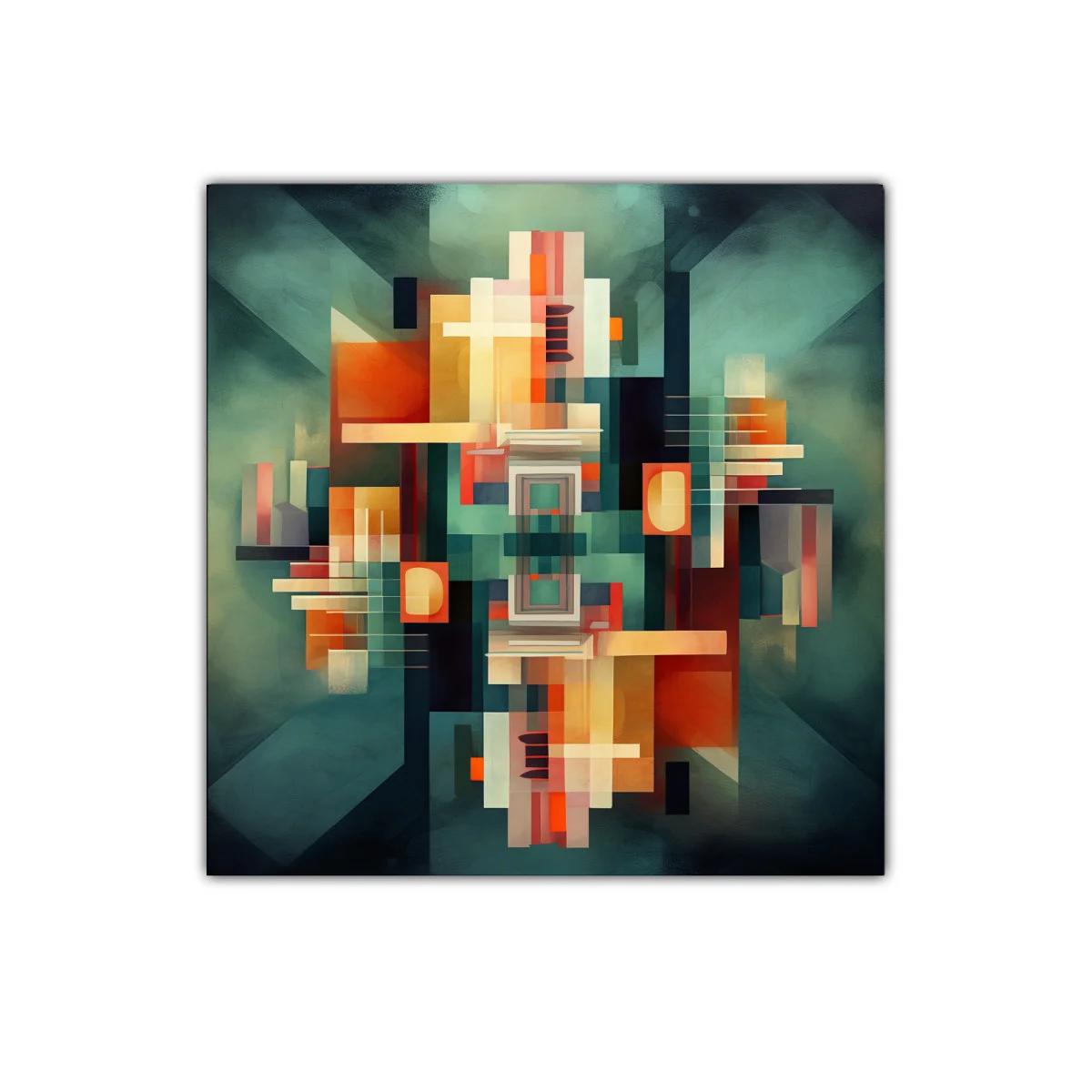 Composición geométrica con tonos cálidos y fríos equilibrados