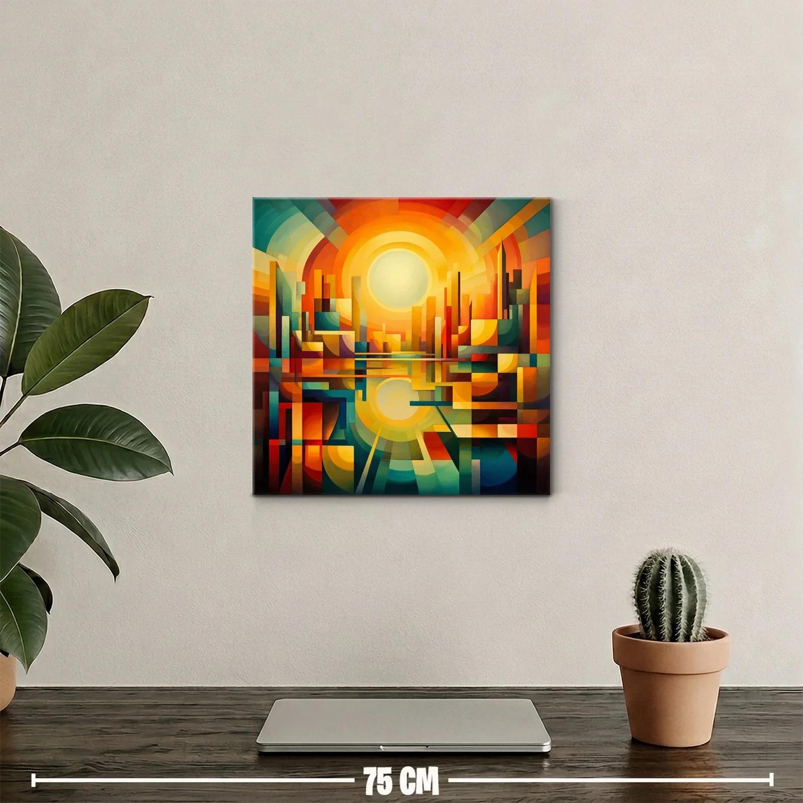 Ciudad abstracta al amanecer con vibrante paleta cálida — miniatura 2