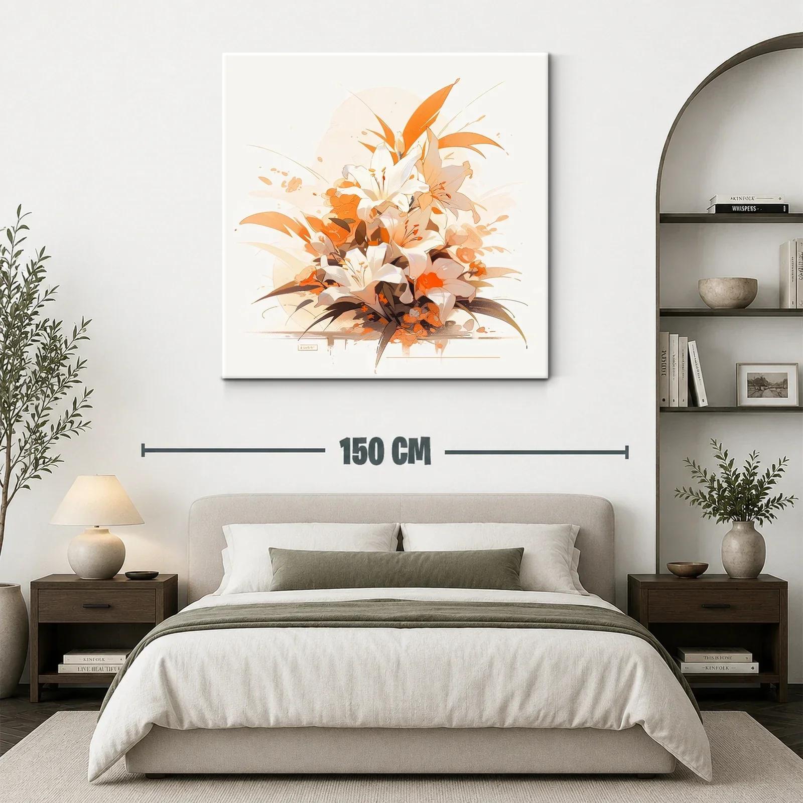 Cuadro floral en tonos cálidos con lirios y hojas estilizadas — miniatura 3