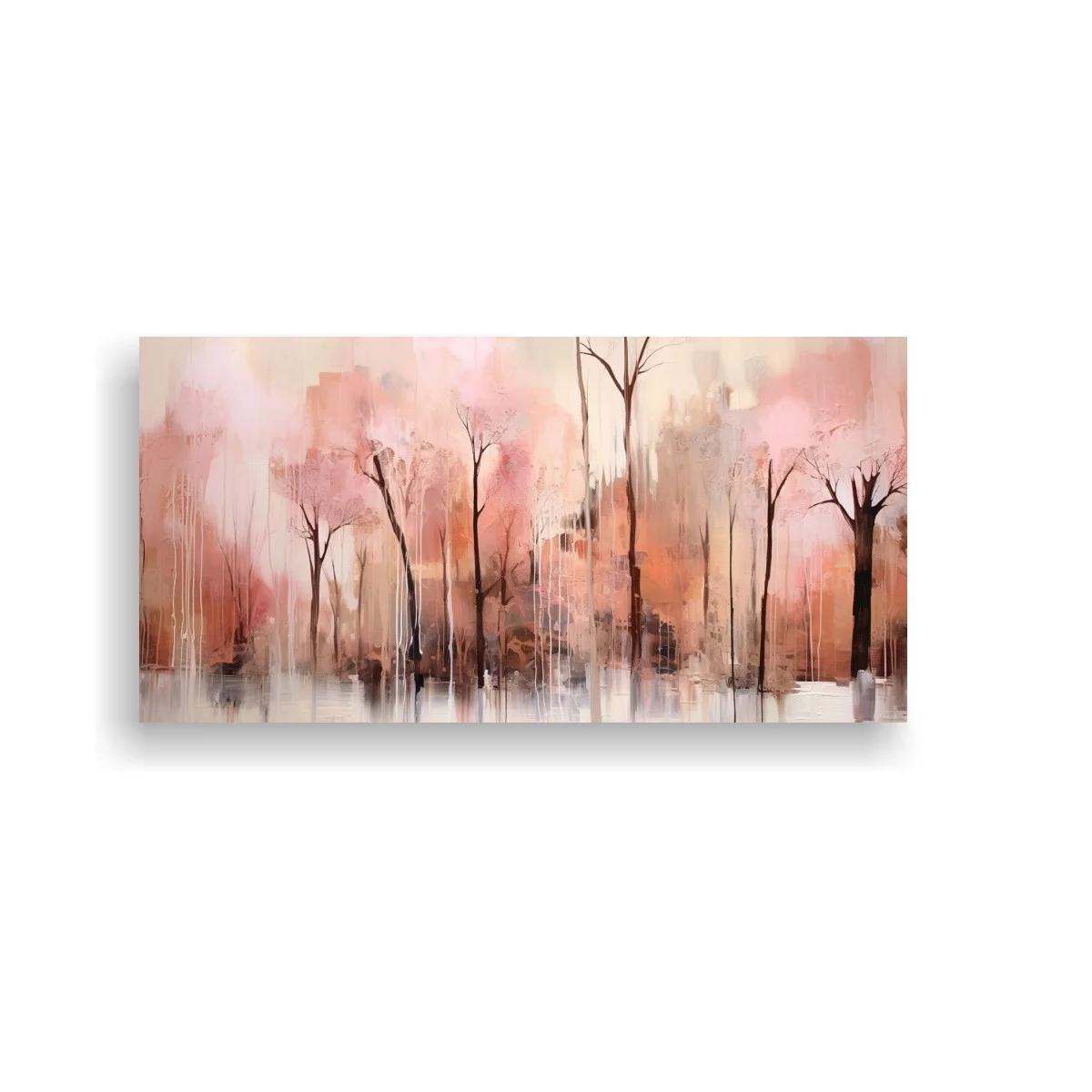 Cuadro bosque de árboles delgados con fondo difuminado
