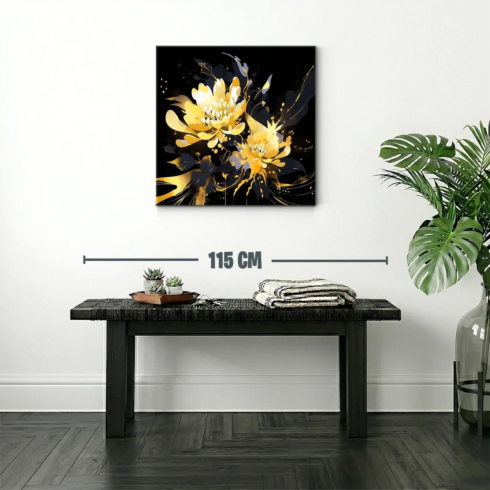 Cuadro floral vibrante con tonos amarillos y negros — miniatura 2