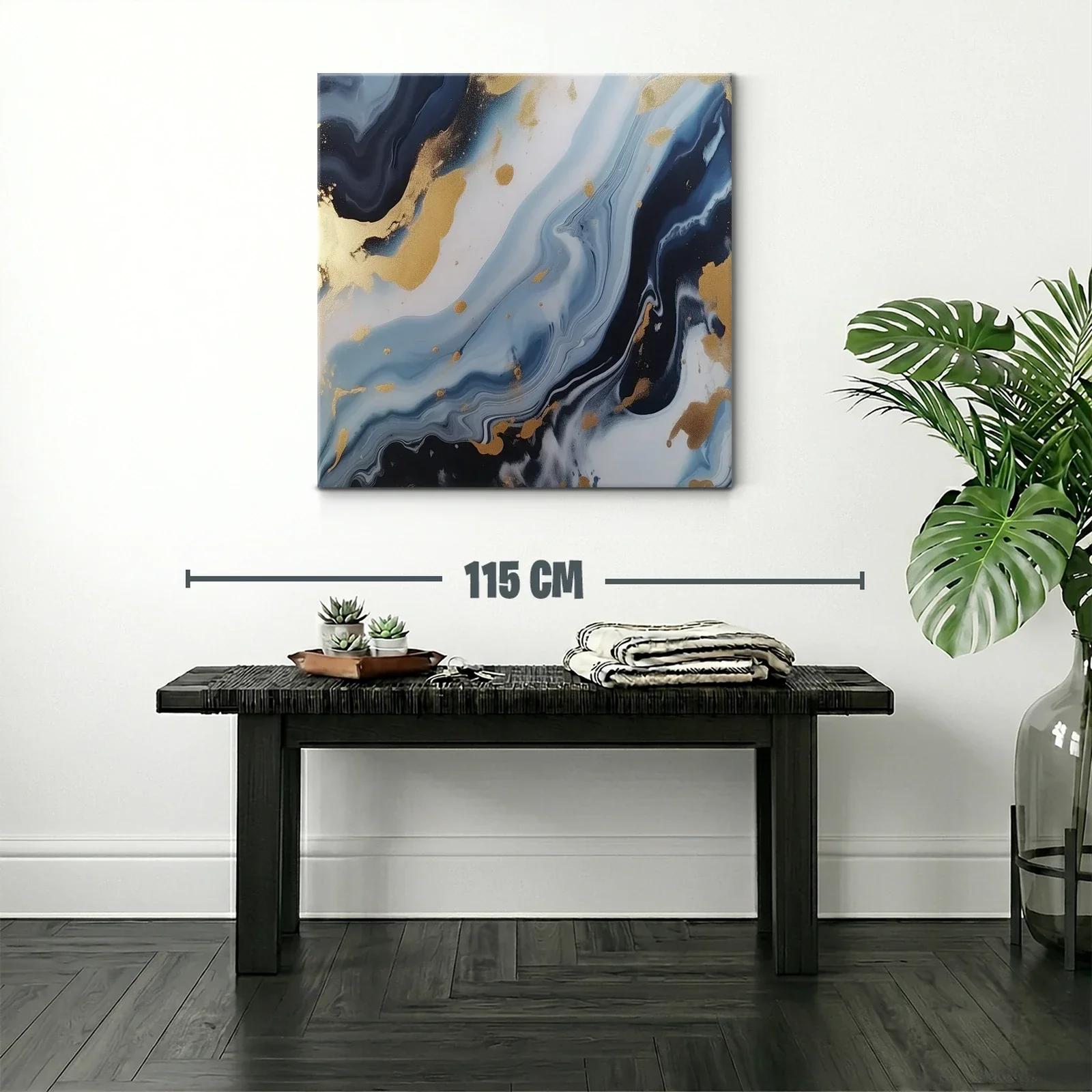 Cuadro abstracto con tonos azules y detalles dorados — miniatura 2