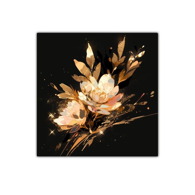 Cuadro floral elegante con tonos dorados y oscuros
