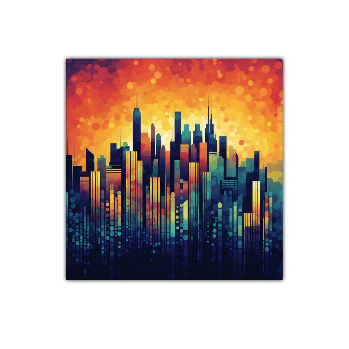 Vibrante skyline urbano con tonos cálidos y fríos contrastantes — imagen principal