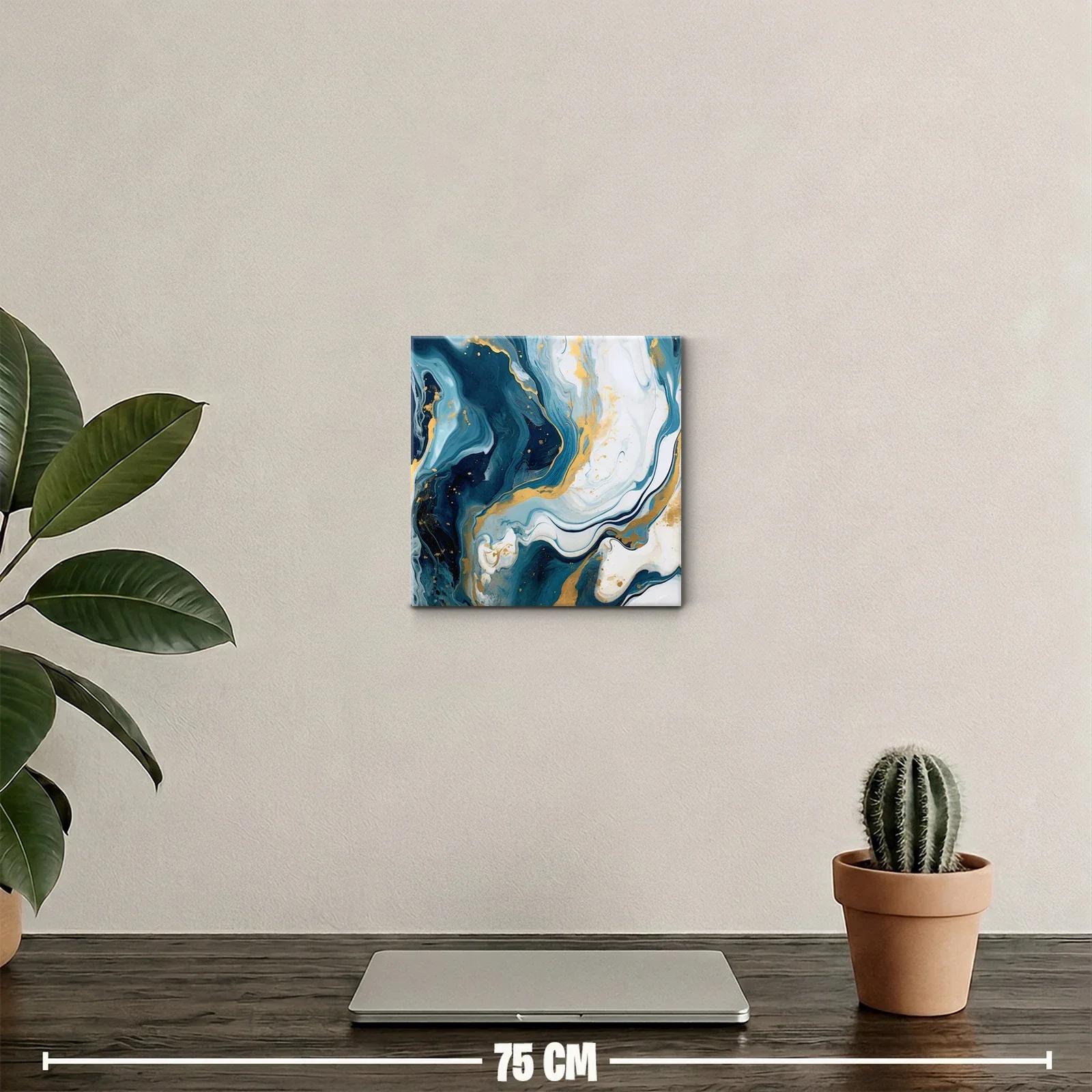 Cuadro decorativo con diseño abstracto en tonos azules y dorados — miniatura 2