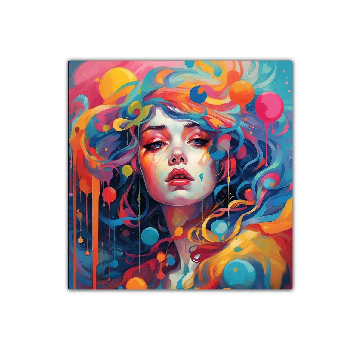 Rostro femenino vibrante con explosión de color