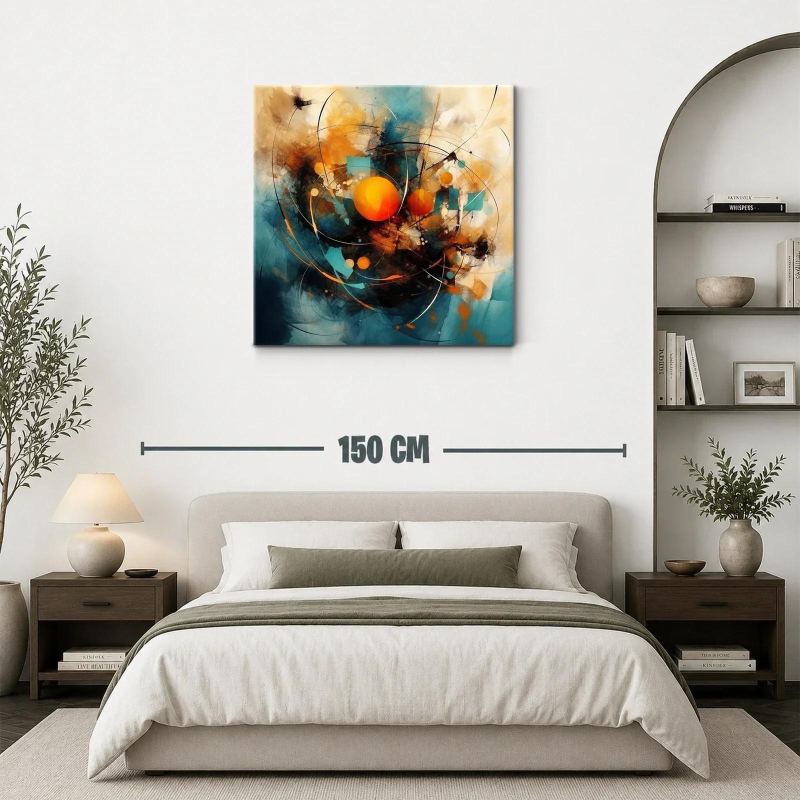 Cuadro abstracto con esferas naranjas y tonos azules — miniatura 3