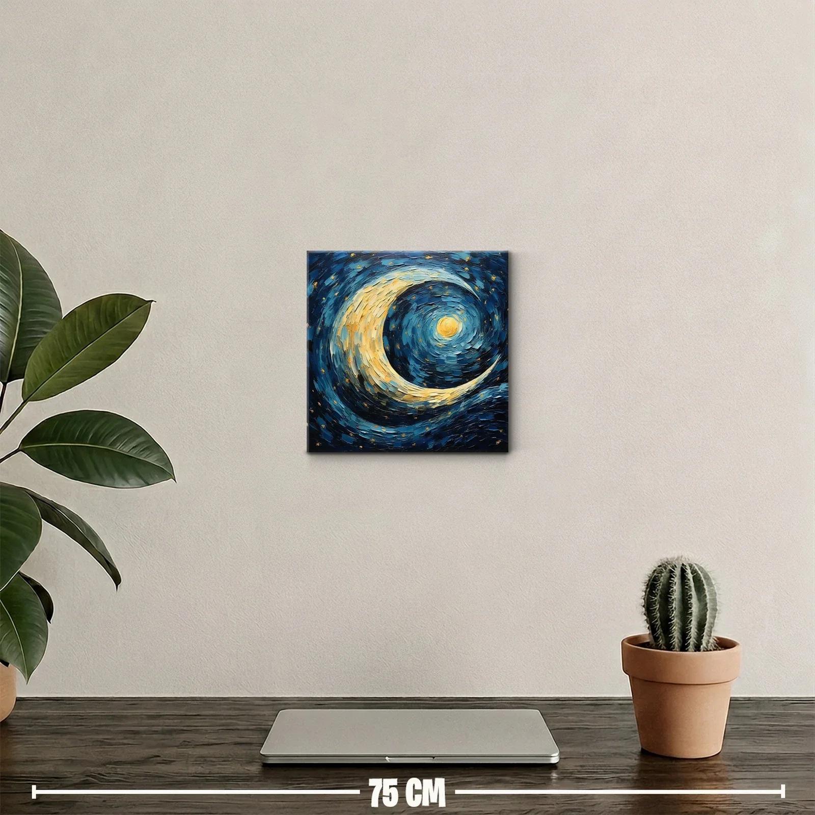 Luna dorada con cielo estrellado en remolino azul — miniatura 2
