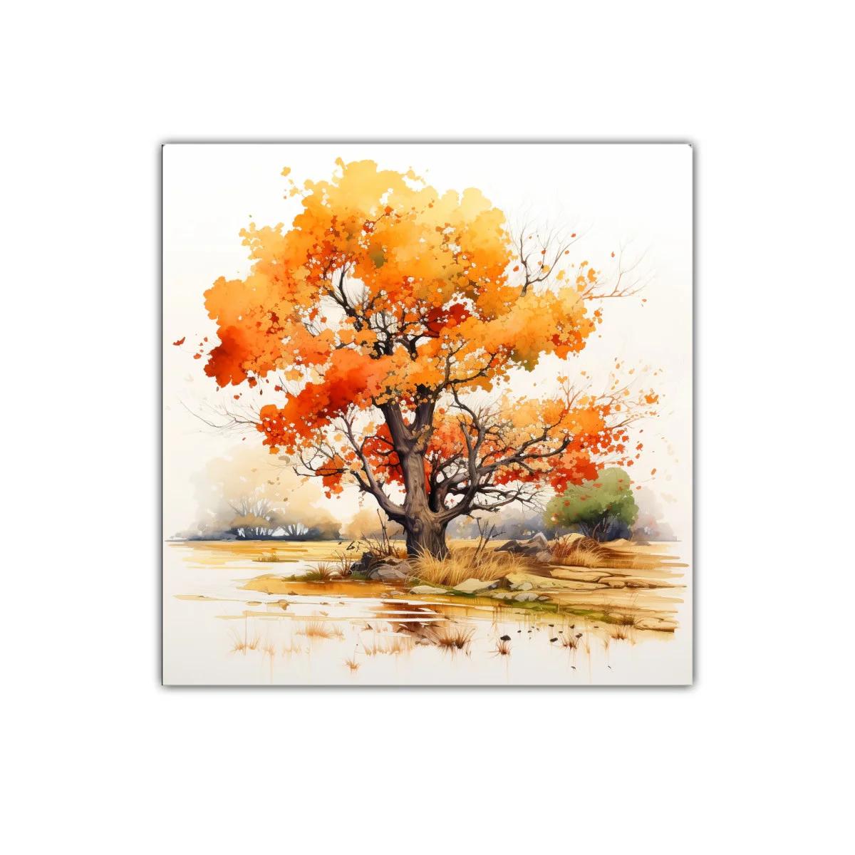 Árbol otoñal con tonos cálidos y paisaje sereno — imagen principal