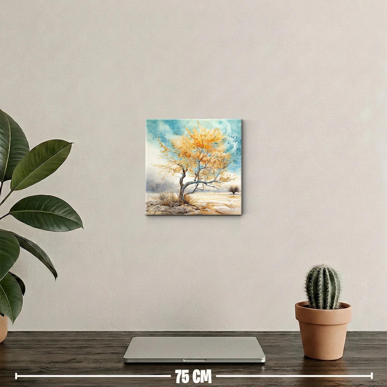 Árbol dorado en paisaje sereno con cielo azul — miniatura 2