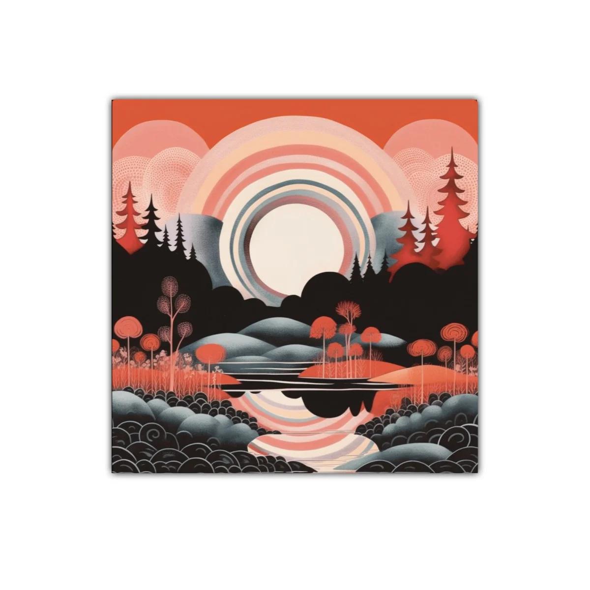 Paisaje surrealista con árboles y reflejos en tonos cálidos — imagen principal