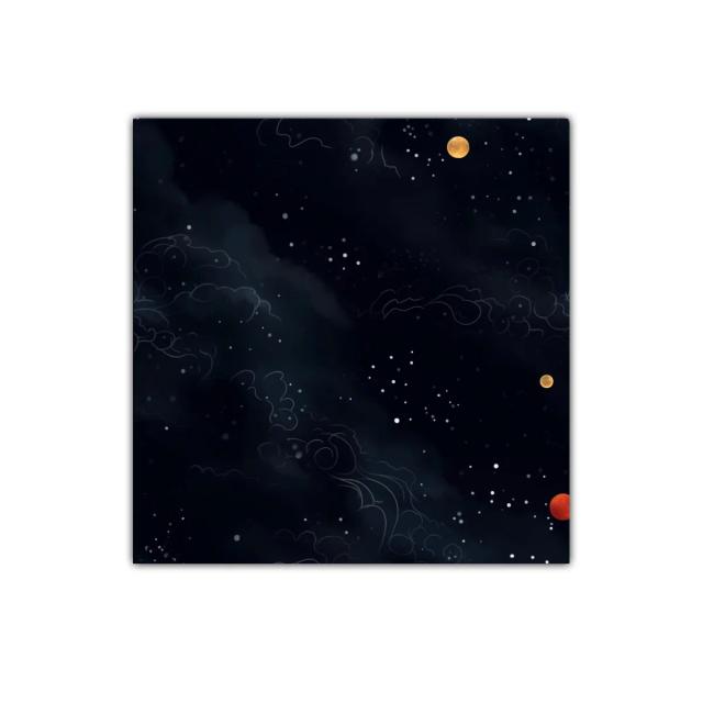 Cuadro decorativo con cielo estrellado y planetas coloridos