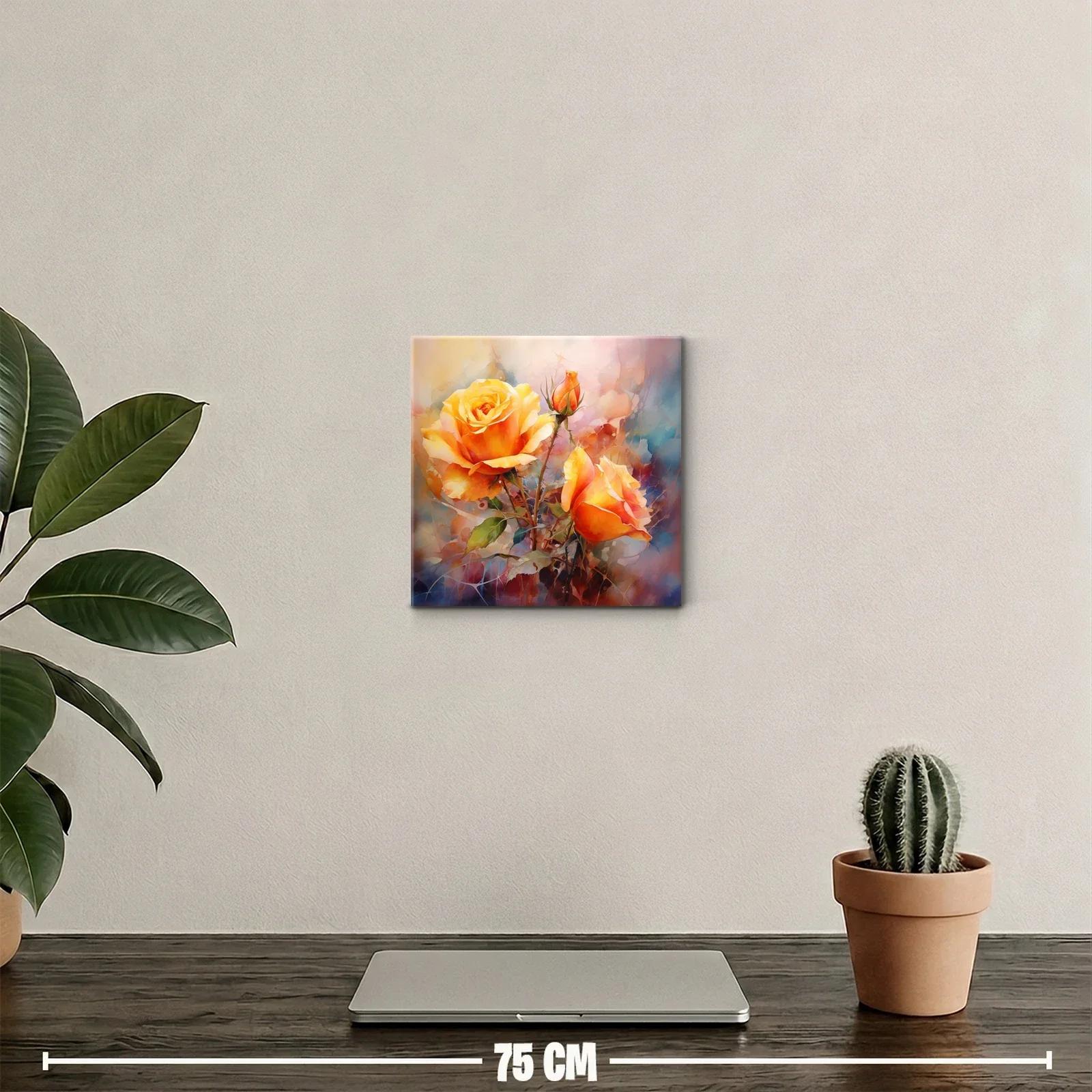 Cuadro decorativo rosas amarillas con luz cálida y natural — miniatura 2