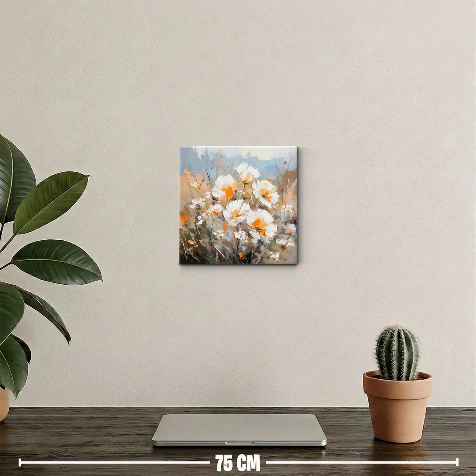 Cuadro decorativo con flores blancas y toques naranjas — miniatura 2