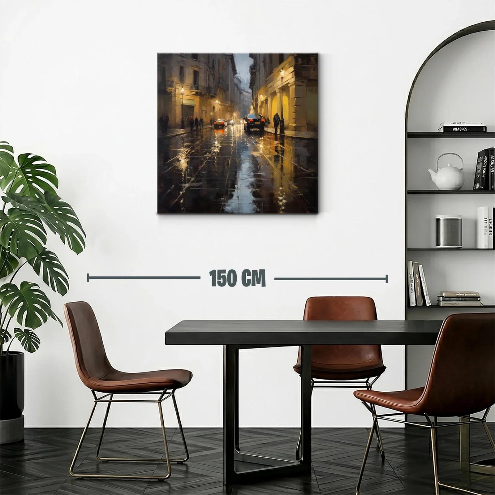 Calle urbana iluminada con reflejos en pavimento mojado — miniatura 2