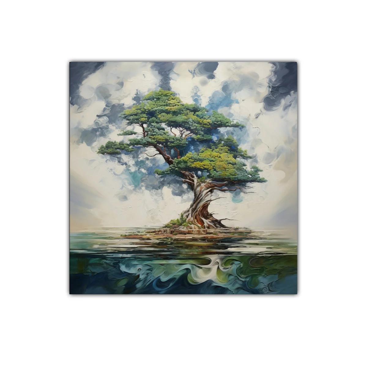 Árbol solitario con ramas expansivas sobre agua tranquila — imagen principal