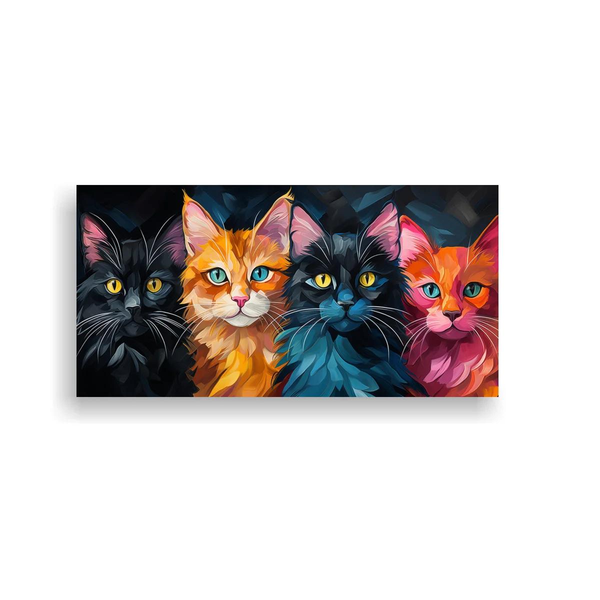 Cuadro cuatro gatos ocupando casi toda la obra