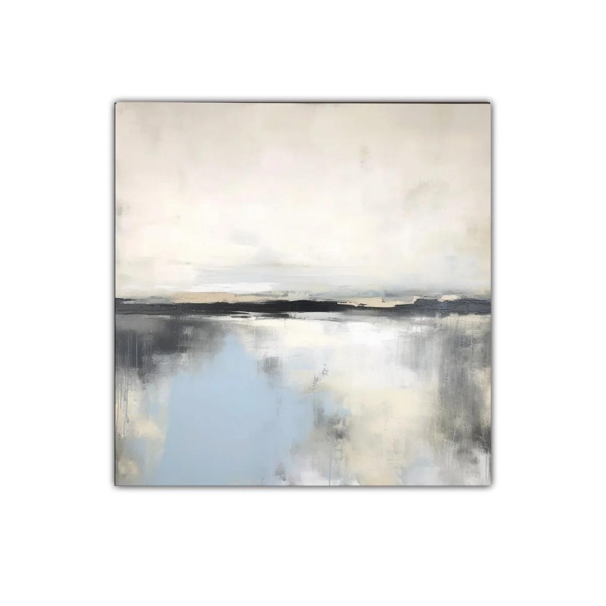 Paisaje abstracto sereno con tonos neutros y azul suave