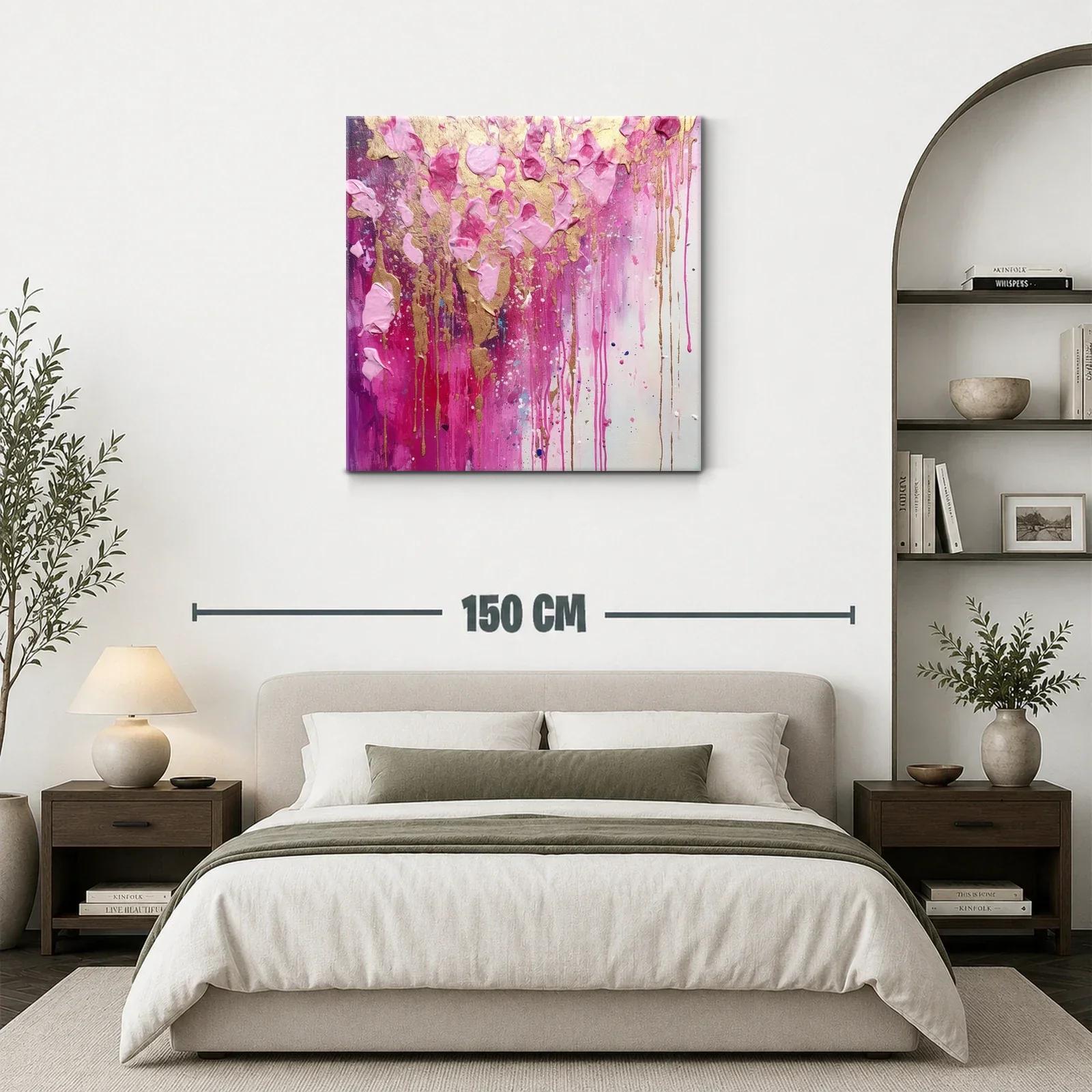 Cuadro abstracto en tonos rosas con detalles dorados — miniatura 3