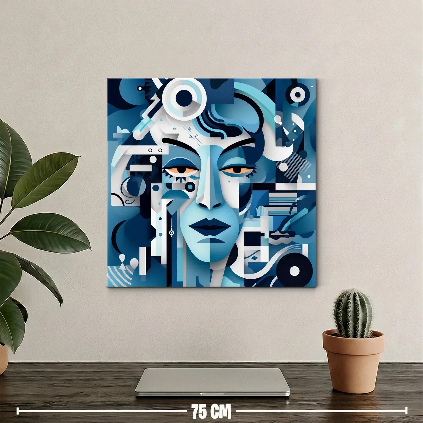 Rostro abstracto en tonos azules con estilo geométrico — miniatura 2