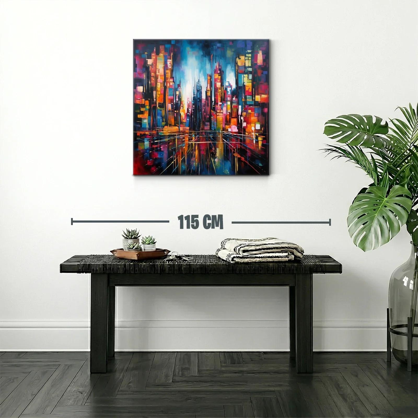 Cuadro abstracto de ciudad vibrante con luces y reflejos — miniatura 2
