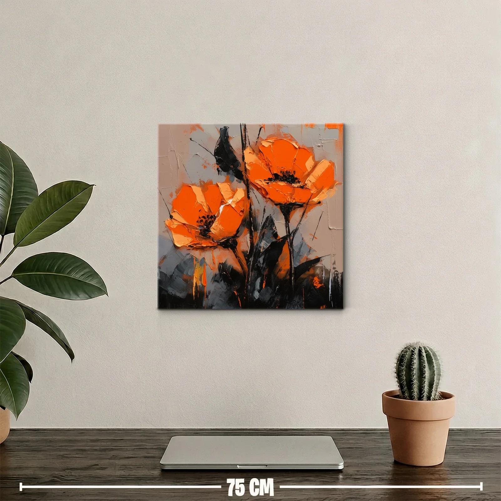 Cuadro con flores vibrantes en tonos naranja y negro — miniatura 2