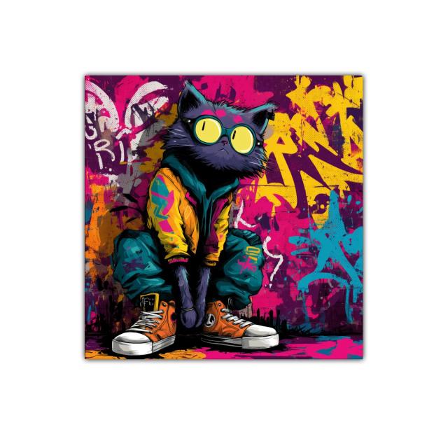 Cuadro gato urbano en vibrante estilo grafiti moderno
