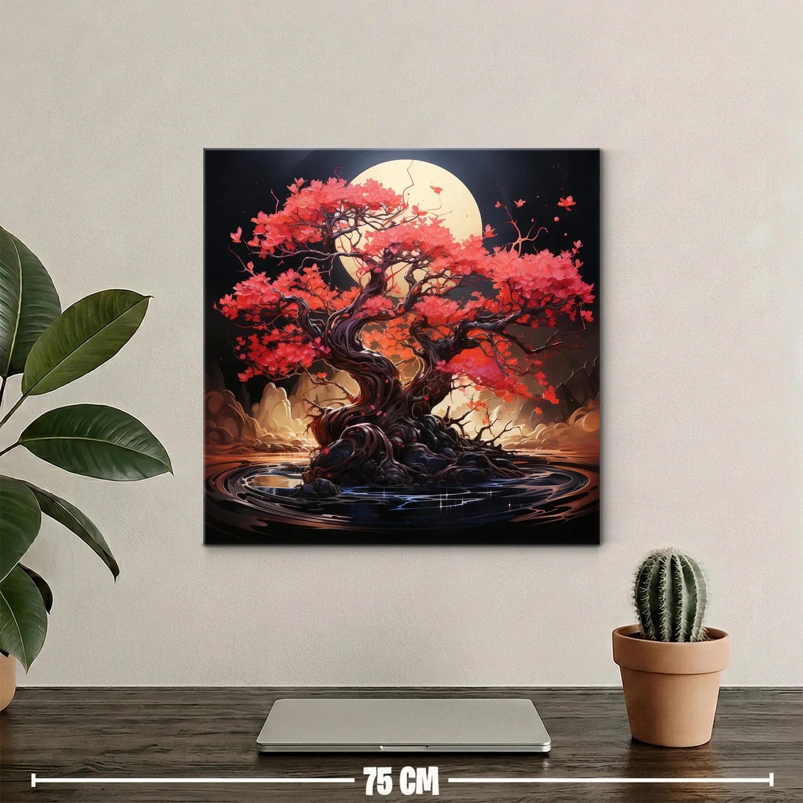 Árbol de hojas rojas bajo luna llena — miniatura 2