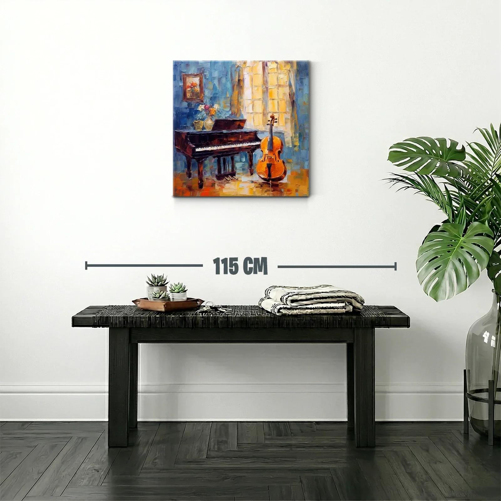 Ambiente musical con piano y violonchelo iluminado — miniatura 2