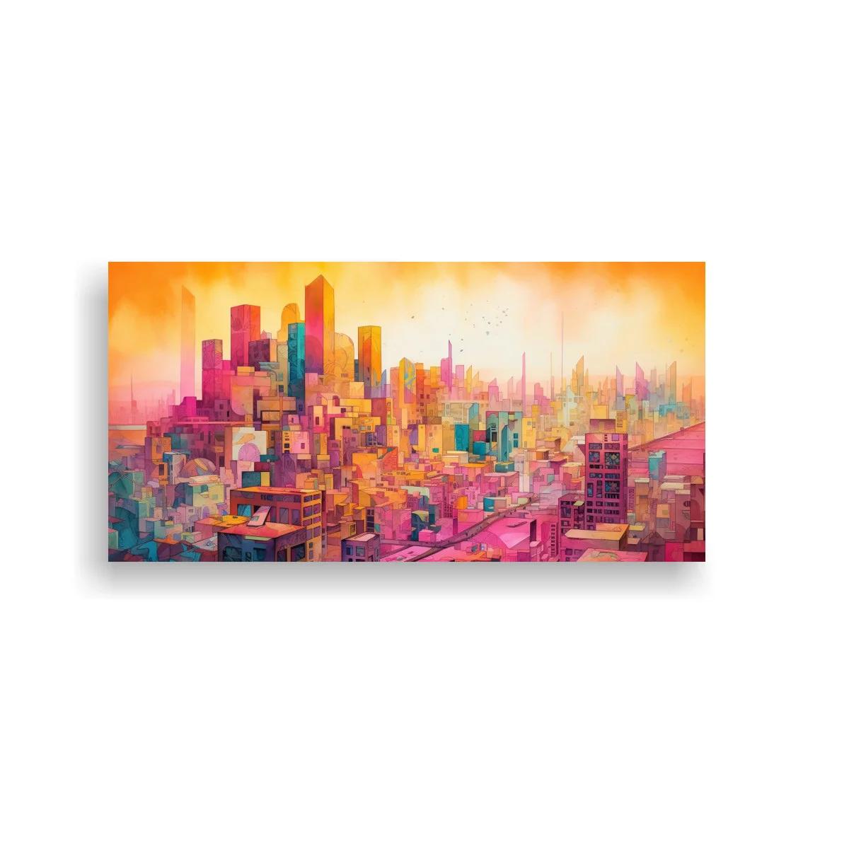 Cuadro skyline urbano con cielo luminoso