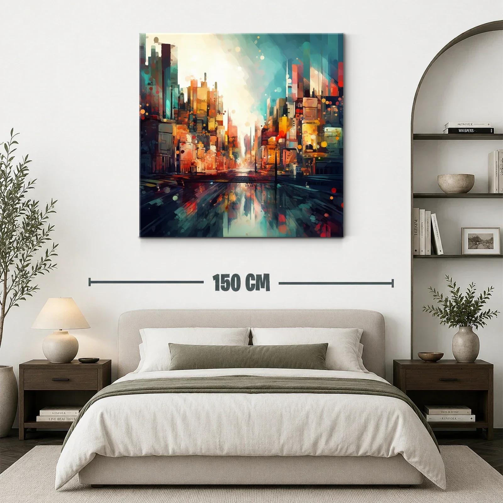 Cuadro urbano con luces vibrantes y reflejos intensos — miniatura 3