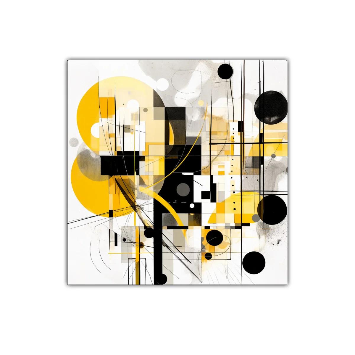 Cuadro abstracto con formas geométricas en tonos amarillos