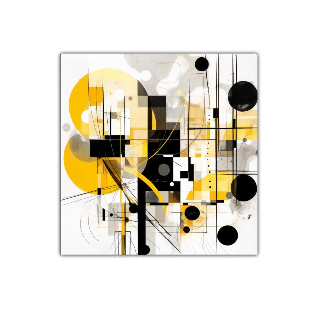 Cuadro abstracto con formas geométricas en tonos amarillos