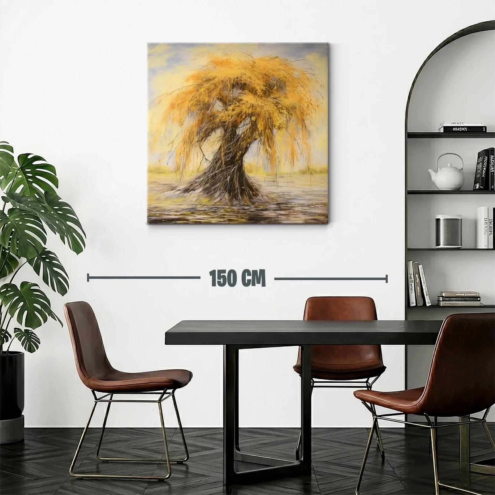 Cuadro árbol otoñal con ramas doradas y fondo suave — miniatura 2