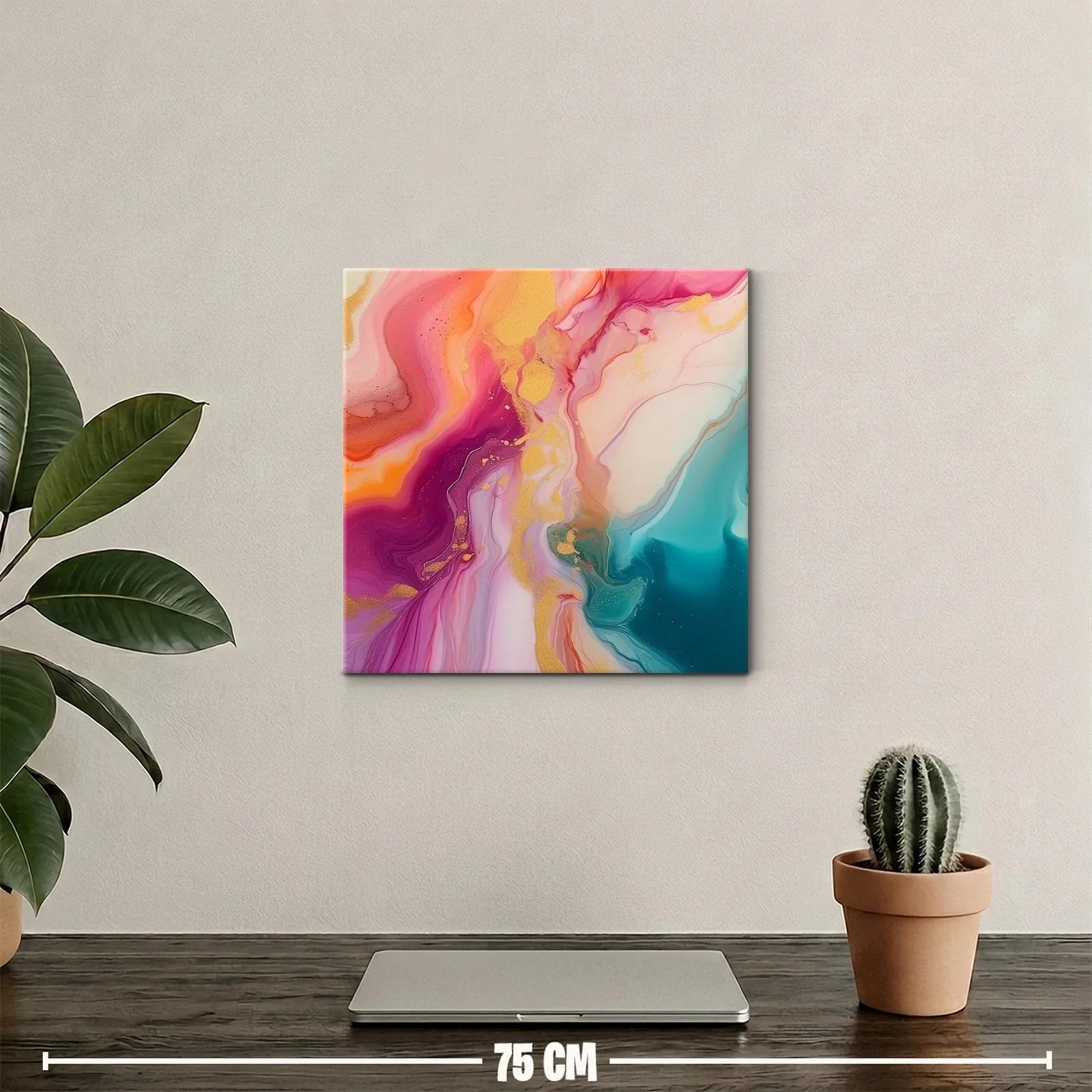 Cuadro abstracto con vibrantes tonos rosas y azul turquesa — miniatura 2