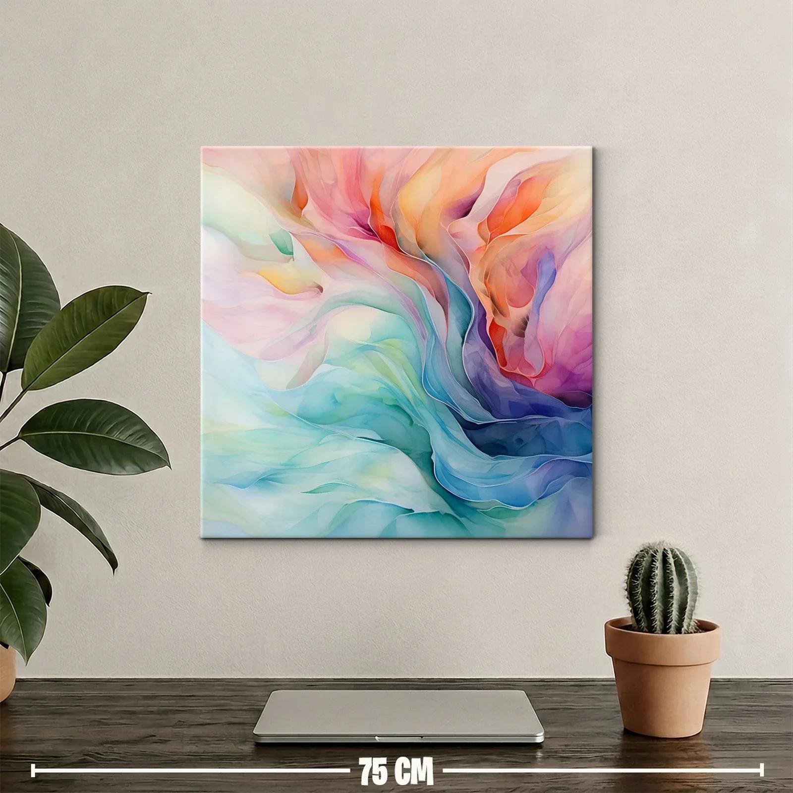 Cuadro abstracto con fluidos tonos pastel y vibrantes — miniatura 2