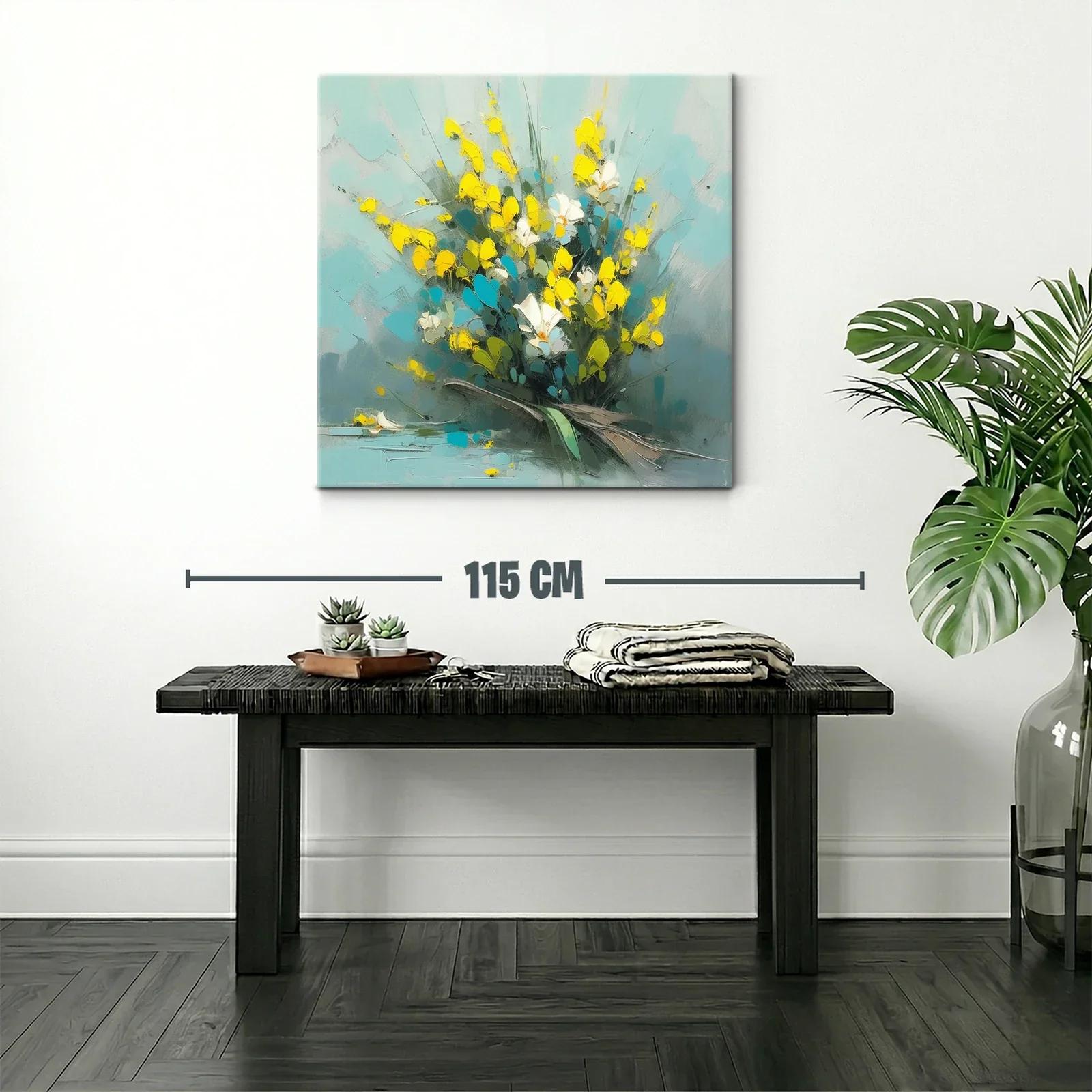 Ramo vibrante con flores amarillas y blanco sobre fondo azul — miniatura 2