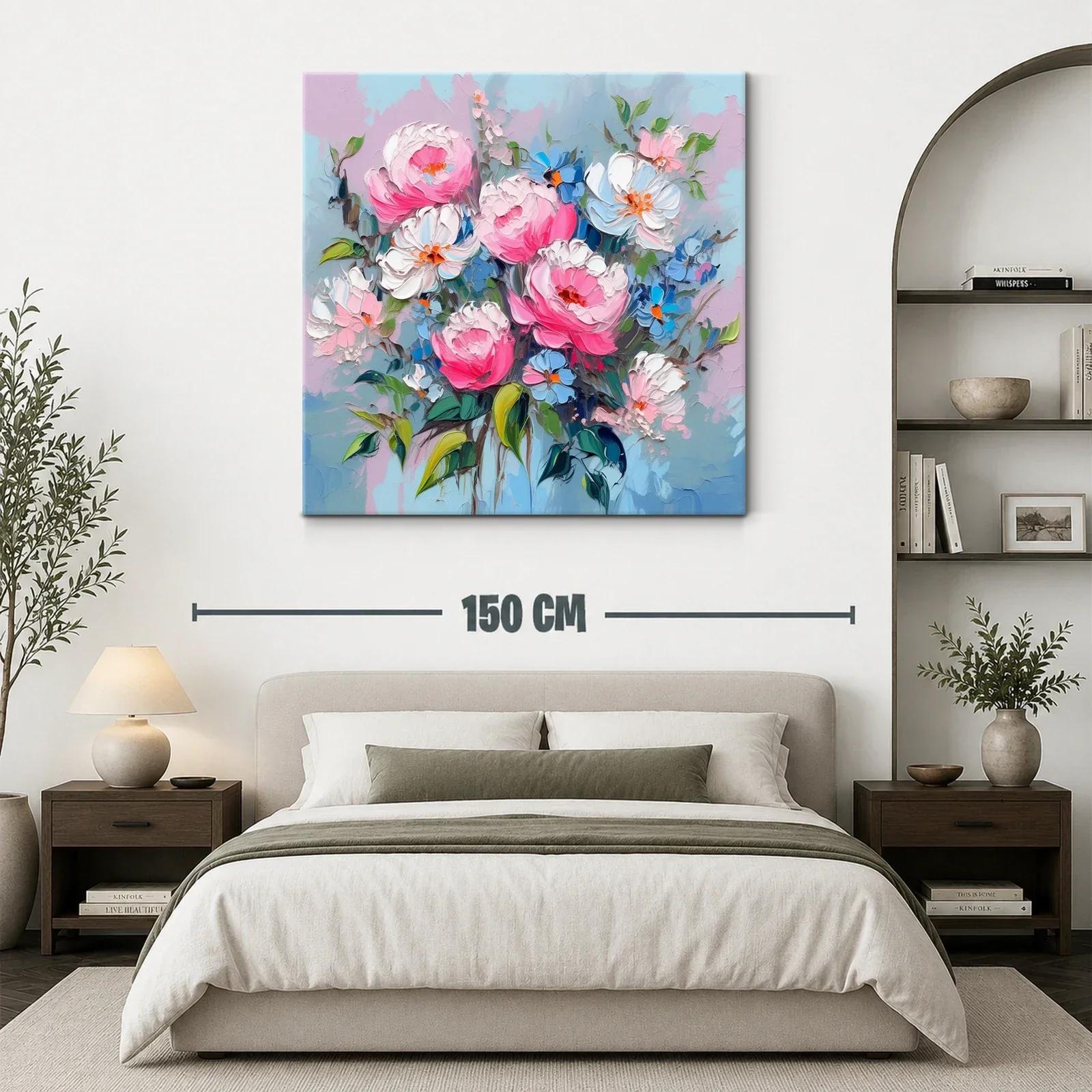 Lienzo con flores en tonos rosados y azules relajantes — miniatura 3
