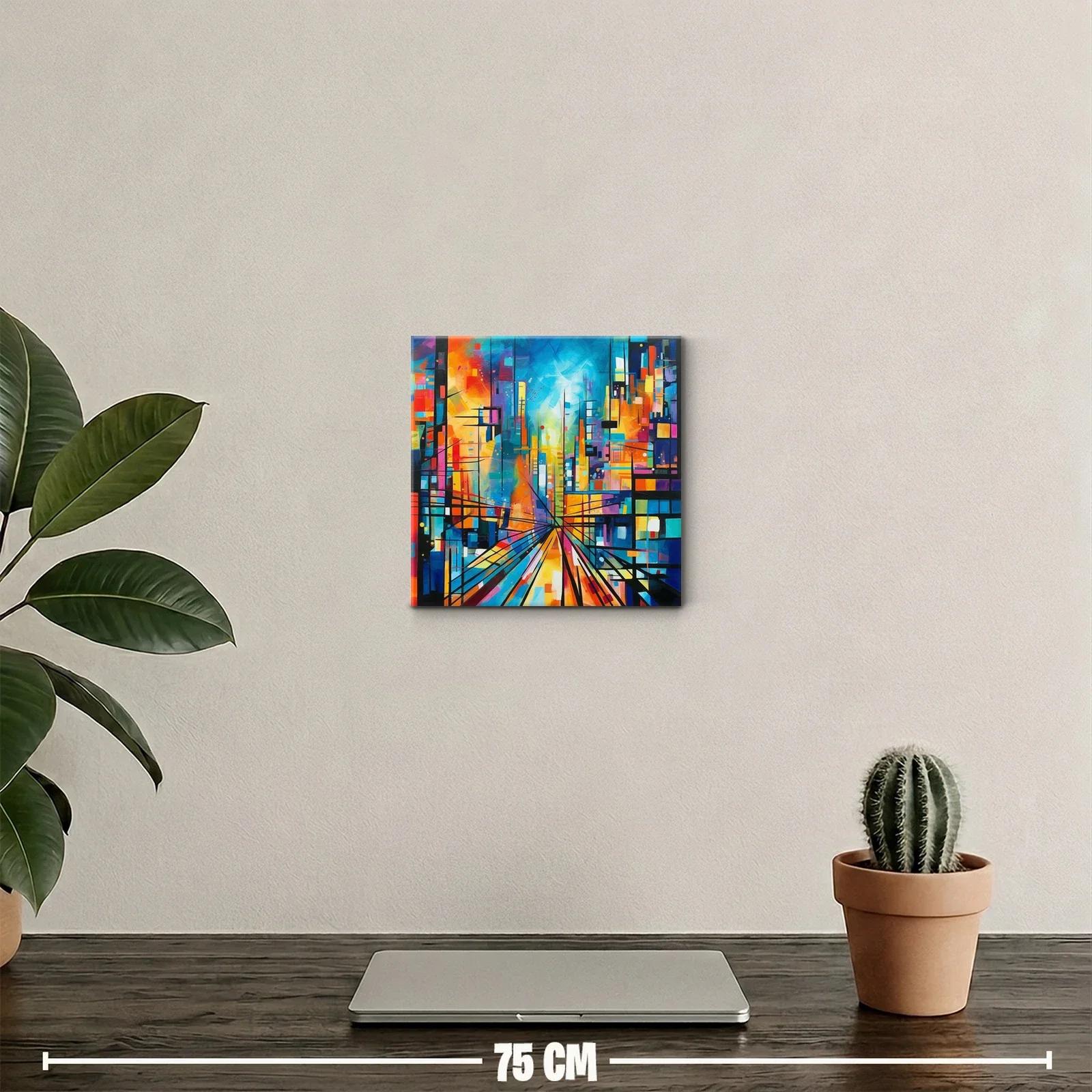 Cuadro abstracto de ciudad en colores vibrantes y energéticos — miniatura 2