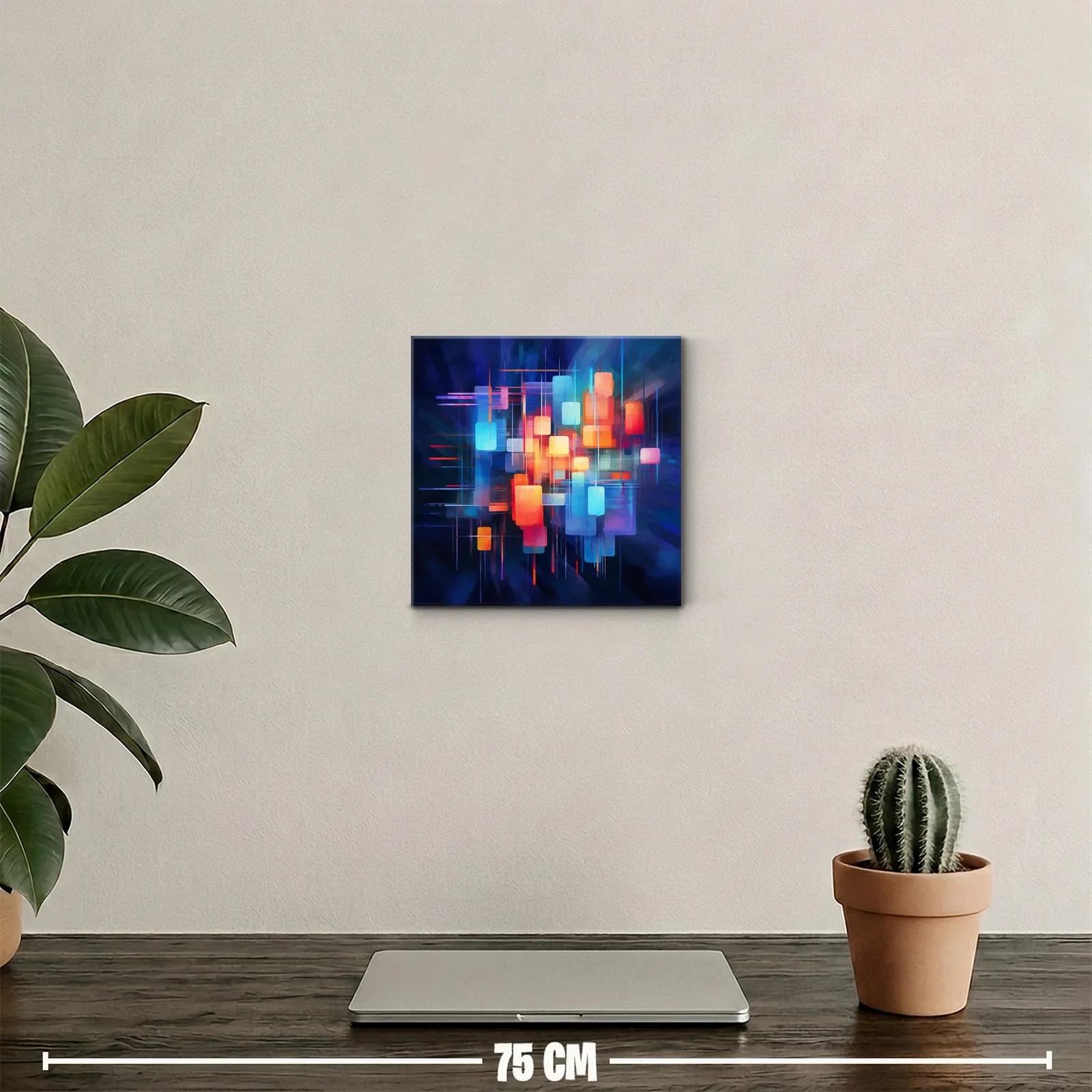 Cuadro decorativo con formas geométricas vibrantes y luz intensa — miniatura 2