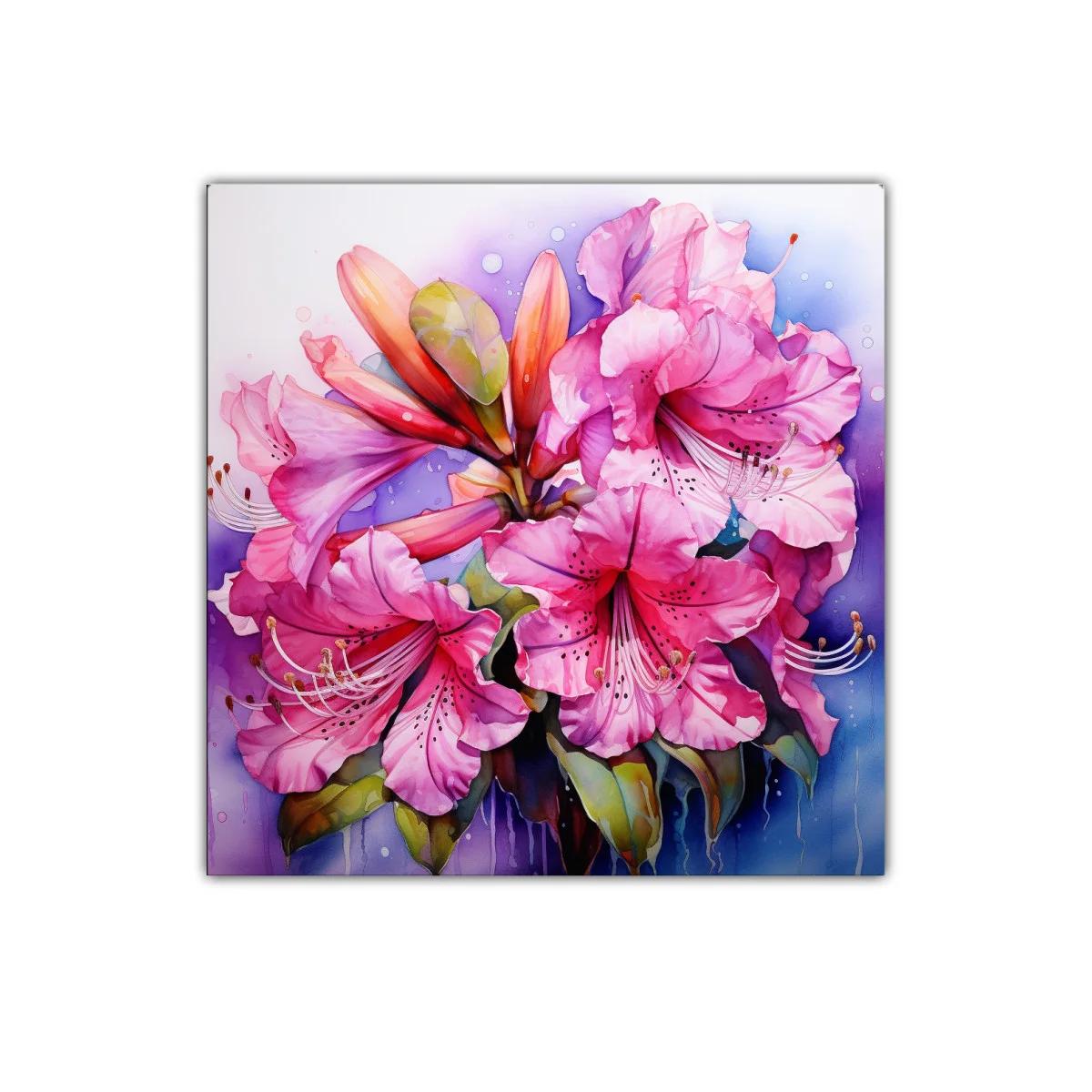 Cuadro floral con vibrantes azaleas en tonos rosas y morados — imagen principal