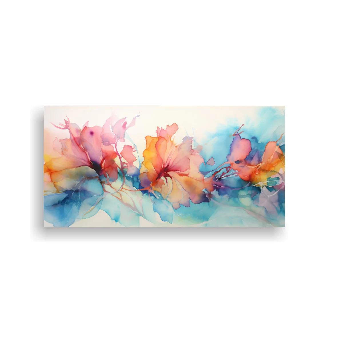 Cuadro flores en acuarela con líneas finas y color difuminado