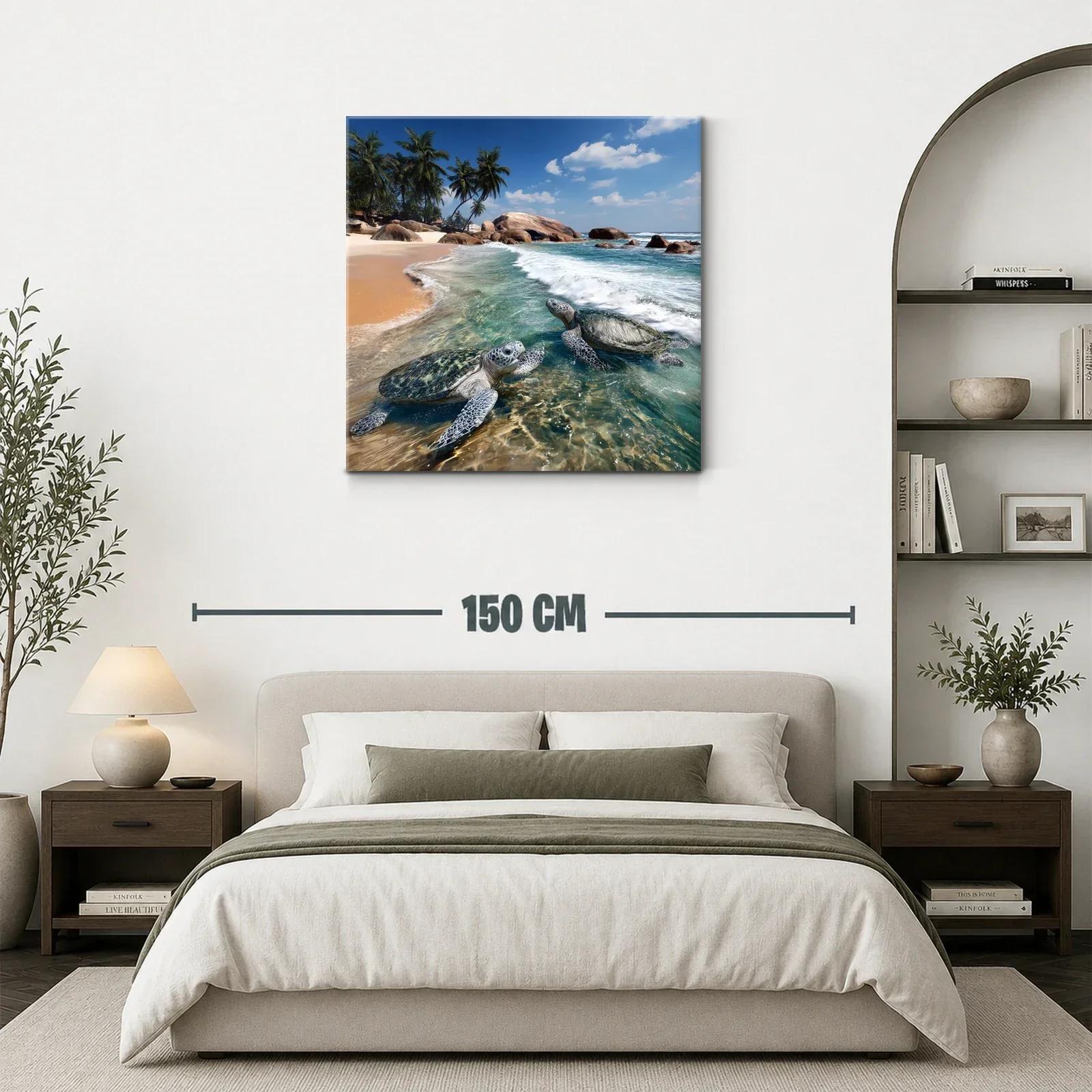 Tortugas en playa tropical bajo cielo despejado — miniatura 3