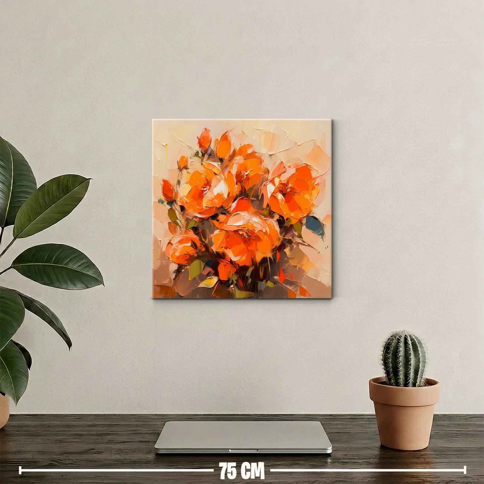 Cuadro de flores vibrantes en tonos cálidos y anaranjados — miniatura 2