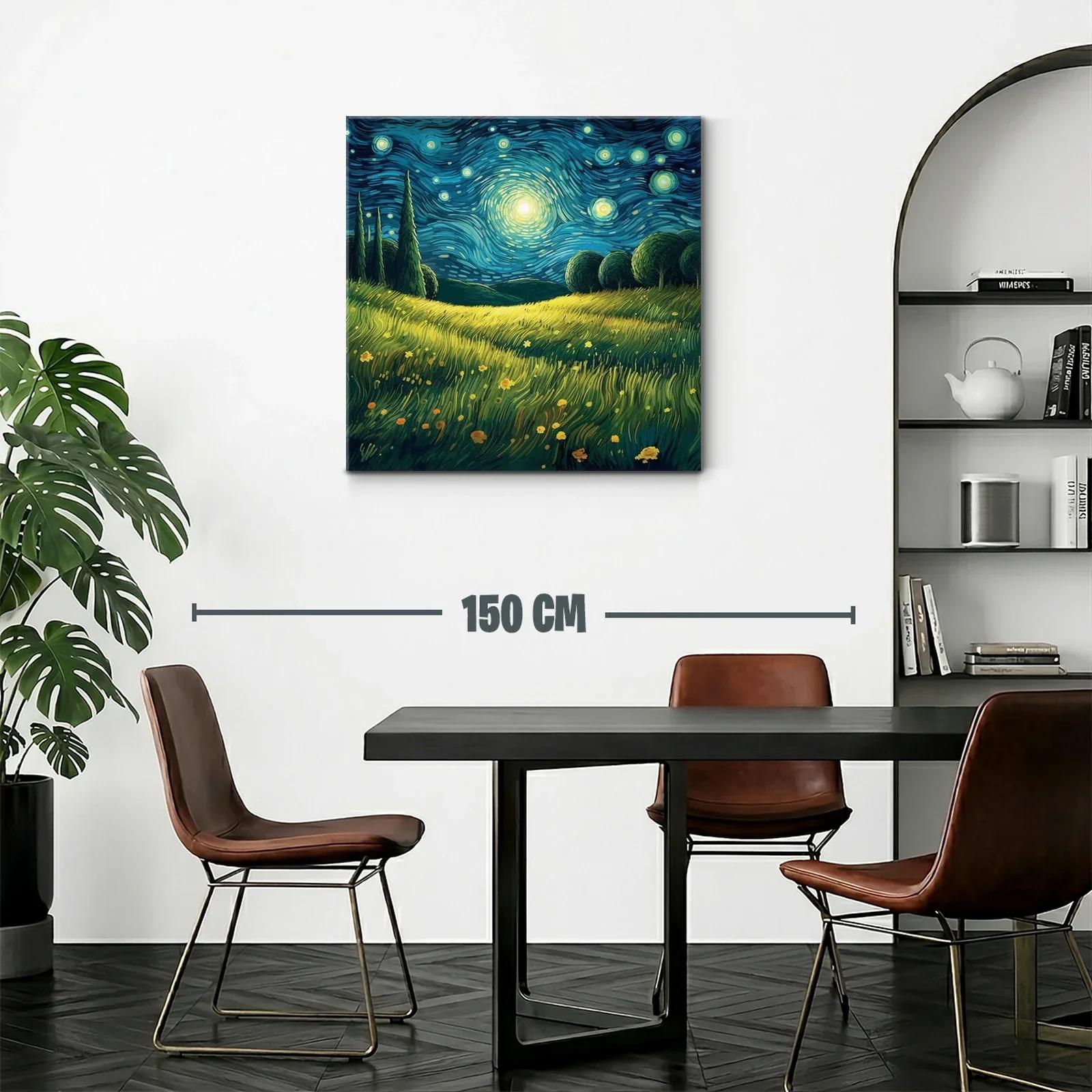 Paisaje nocturno brillante con cielo estrellado y campo de flores — miniatura 2
