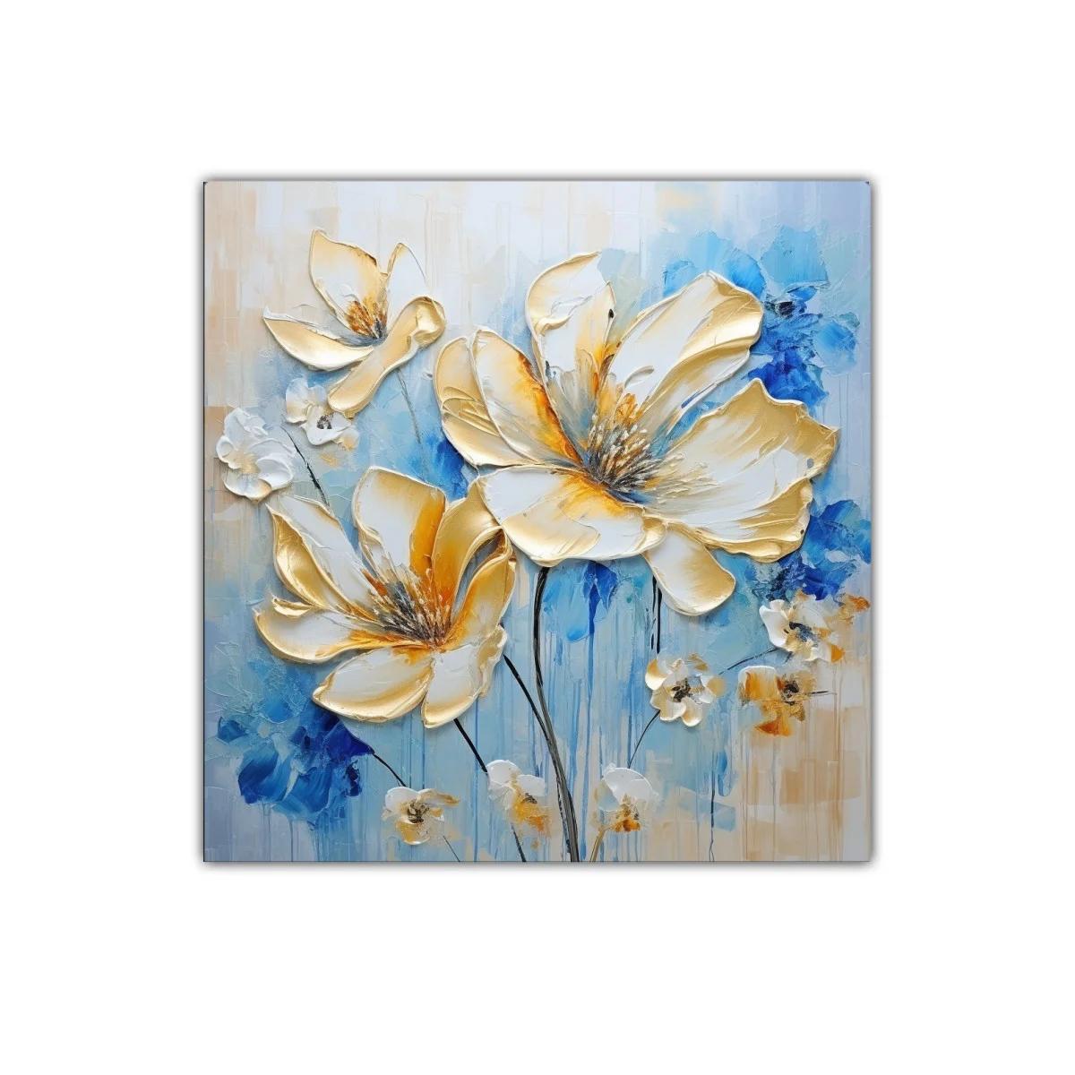 Flores en tonos dorados con fondo azul vibrante