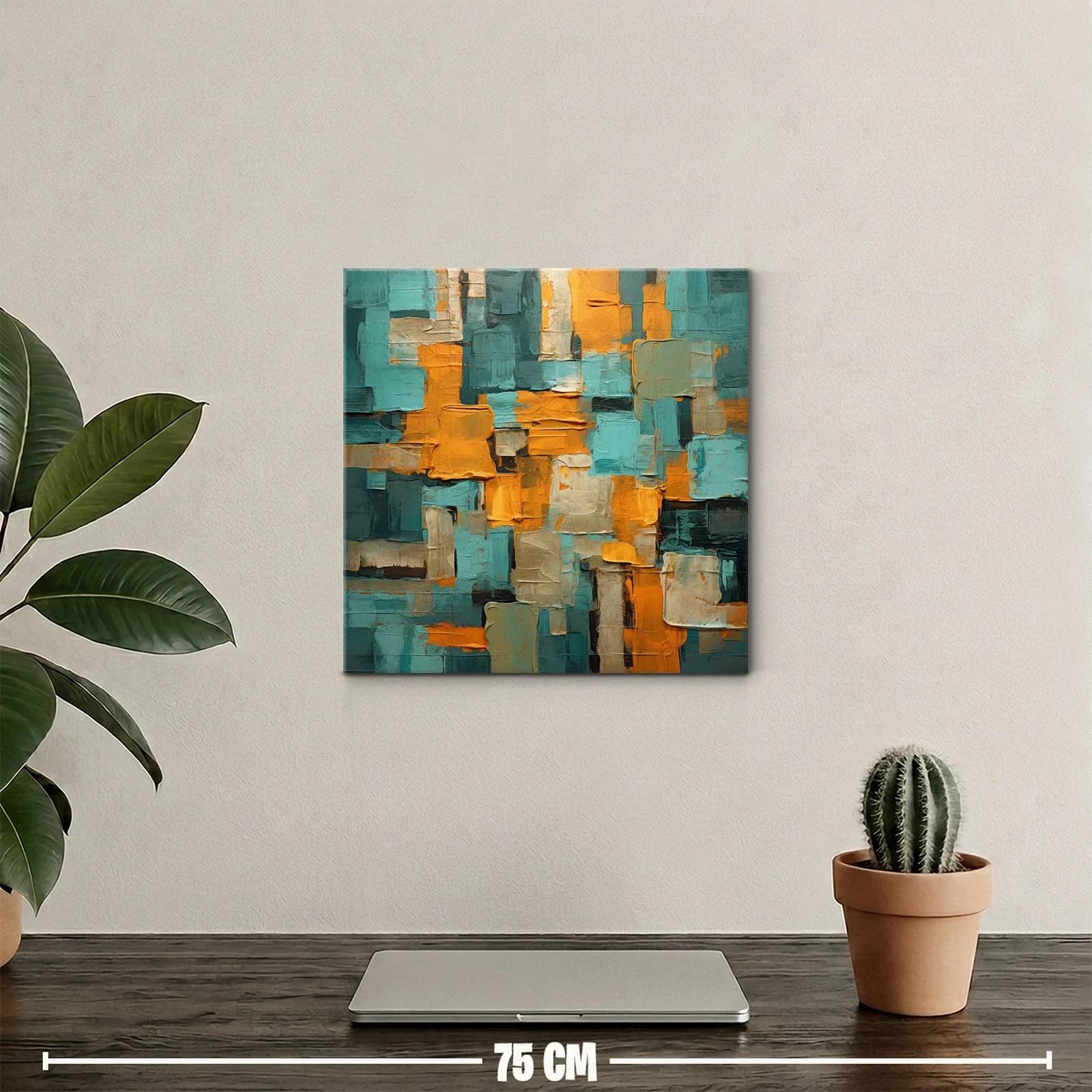 Composición abstracta con tonos cálidos y turquesa vibrante — miniatura 2